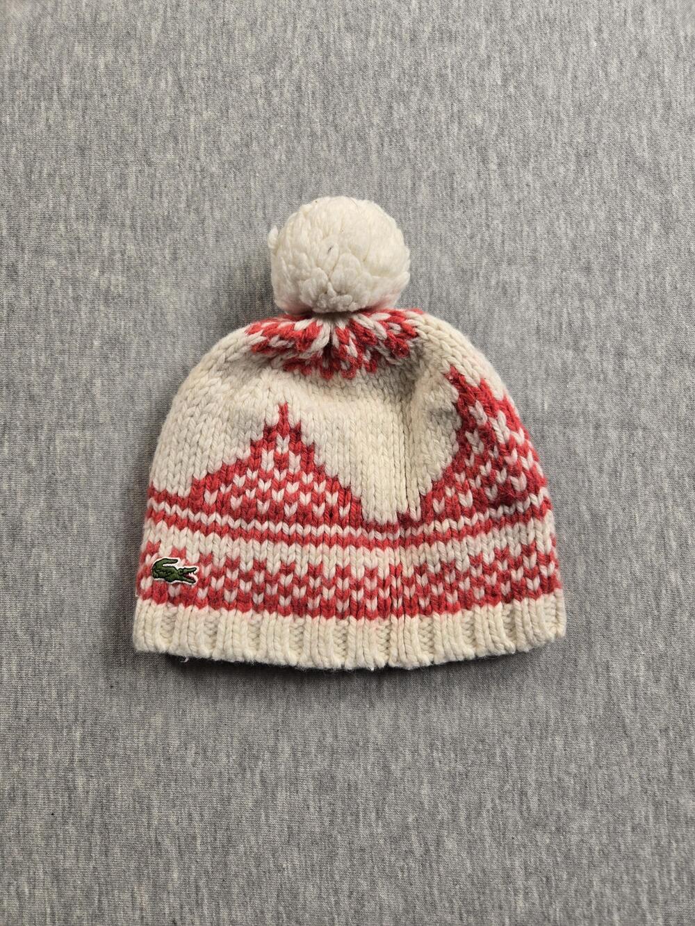 Lacoste Hat Beanie Knit Womens Small Pom Fair Isle Winter Wool Ski